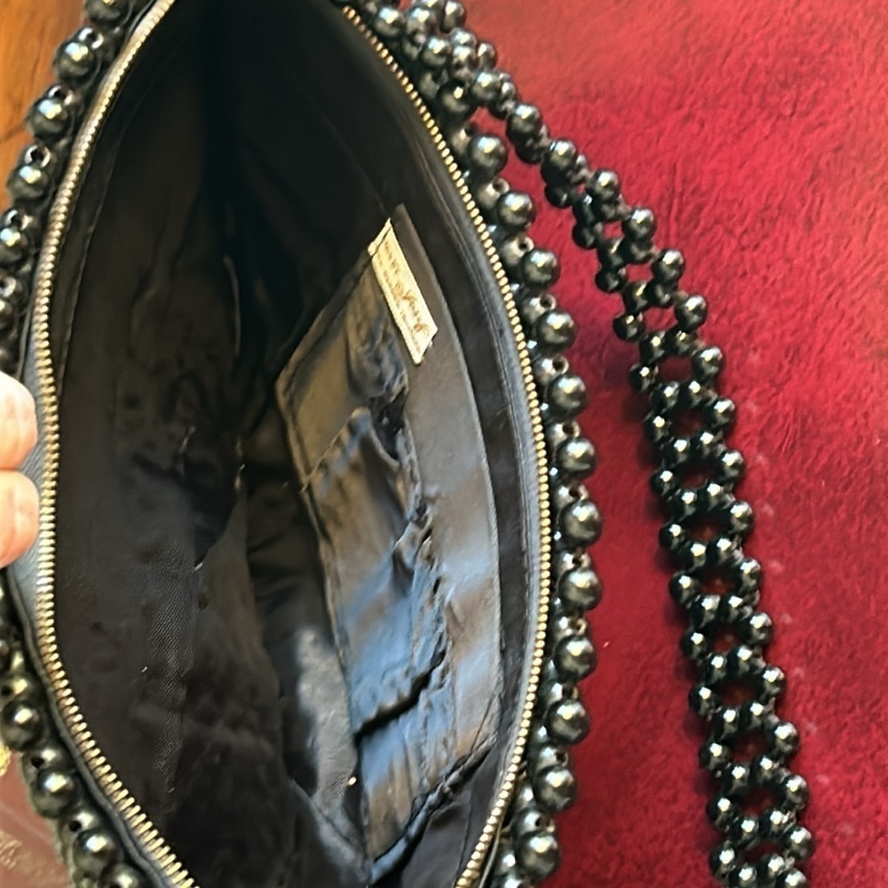 Vintage Mid Century MOD Authentic Bead Bag Formal Large Black Bag by Josef Japan - Picture 3 of 13
